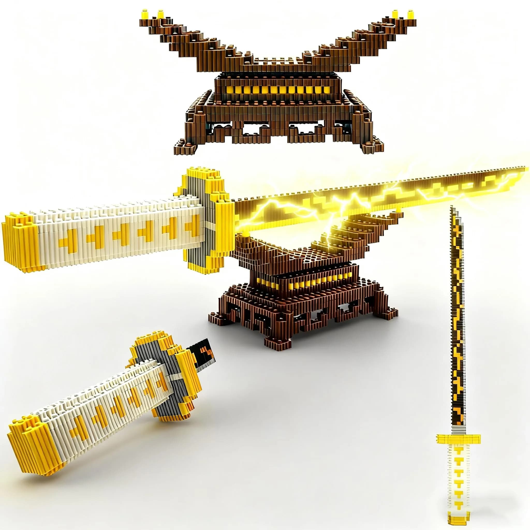 Beego Kill Demon Sword Building Kit Set 1440 Pieces | Educational STEM Toy for Teens 14+ & Adults — Yellow Lightning Sword