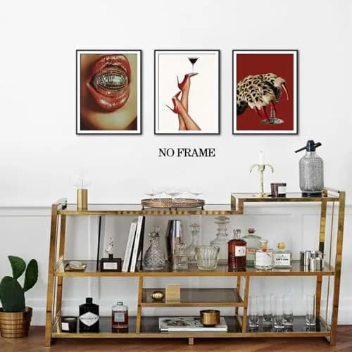 Hwetui Red Trendy Leopard Wall Art Poster Set of 6, 8x10 inch | Funky Cheetah Martini Disco Ball Lip Prints for Living Room Bedroom Dorm thumbnail 6