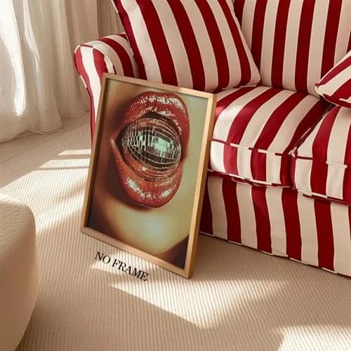 Hwetui Red Trendy Leopard Wall Art Poster Set of 6, 8x10 inch | Funky Cheetah Martini Disco Ball Lip Prints for Living Room Bedroom Dorm thumbnail 7