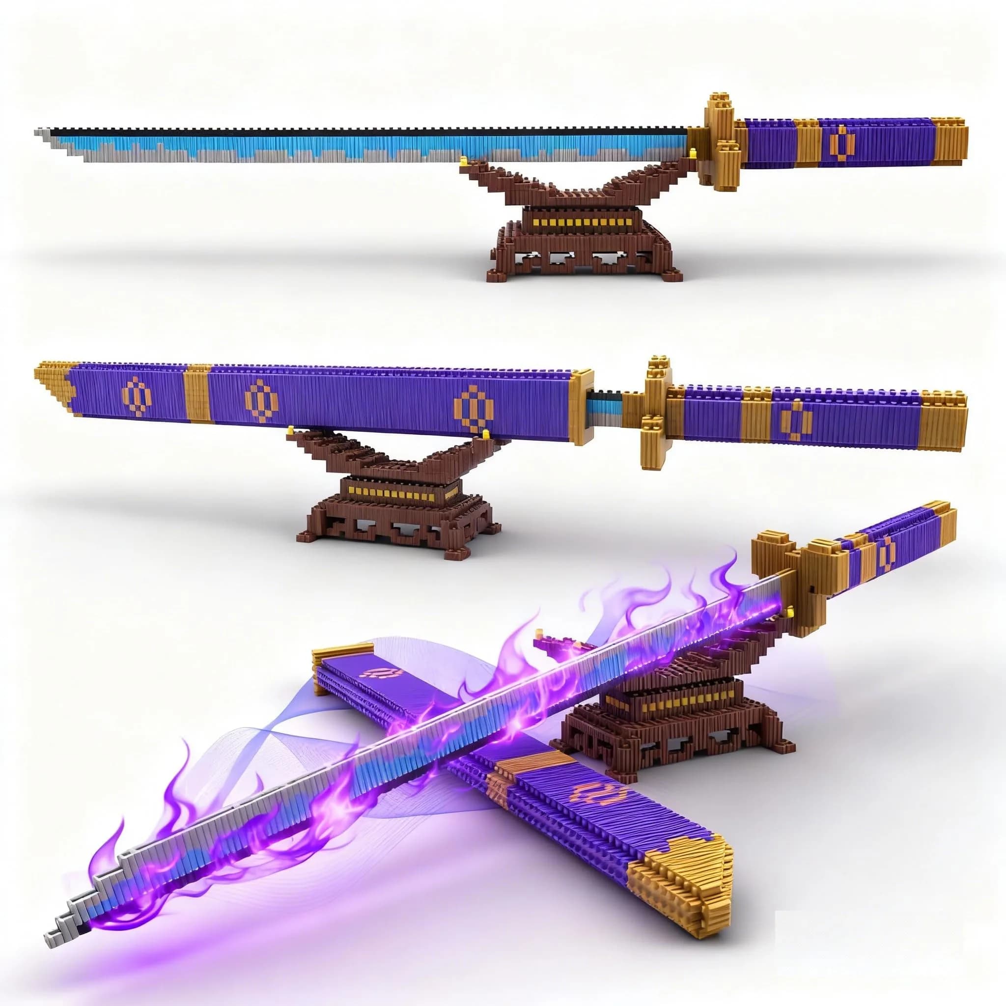 Beego Kill Demon Sword Building Kit Set 1440 Pieces | Educational STEM Toy for Teens 14+ & Adults — Purple Yamato Sword