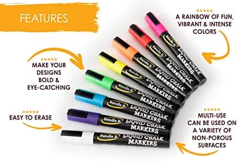 Bandle B. White Chalk Markers - 8 Pack, 6mm Reversible Tips | Non-Toxic, Erasable for Glass & Boards thumbnail 5