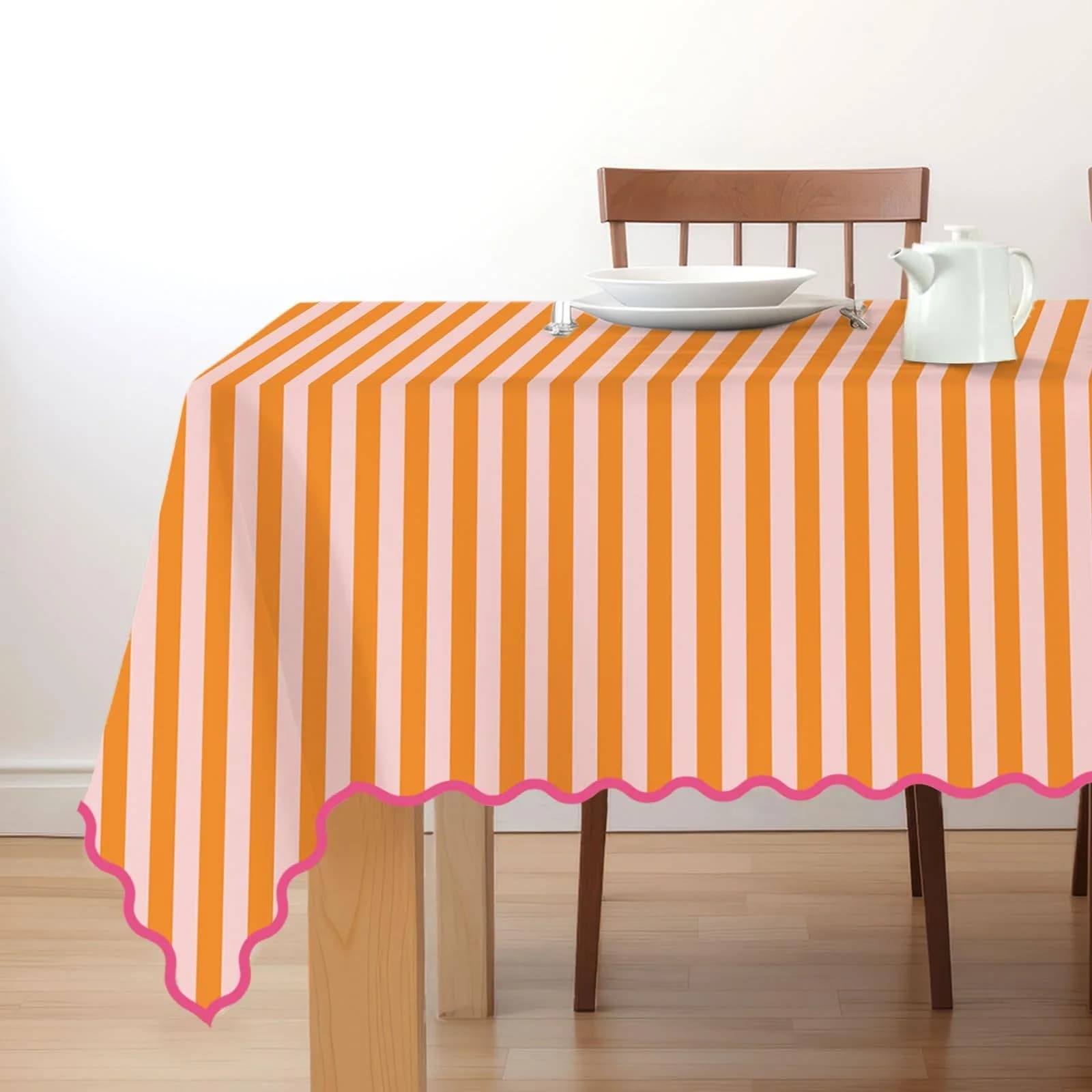 Whaline Waterproof Polyester Tablecloth, Orange Pink Striped, 55 x 70 Inch | Waterproof & Reusable - main product image