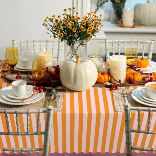 Whaline Waterproof Polyester Tablecloth, Orange Pink Striped, 55 x 70 Inch | Waterproof & Reusable thumbnail 7