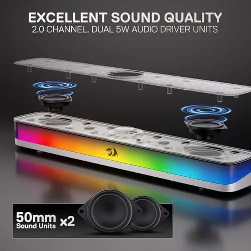 Redragon GS515 RGB Desktop Soundbar 2.0 Stereo 10W | USB-C Powered Computer Speakers thumbnail 2