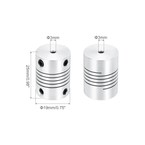 uxcell 3mm to 3mm Aluminum Alloy Shaft Coupling L25xD19mm Flexible Beam Coupler (2-Pack) thumbnail 2