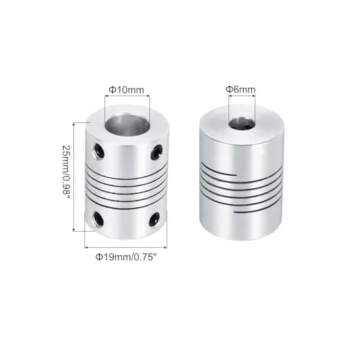 uxcell Flexible Shaft Coupling 6mm to 10mm | Aluminum Alloy, 25mm Length, Silver, for 3D Printer & CNC (70-120c) thumbnail 2