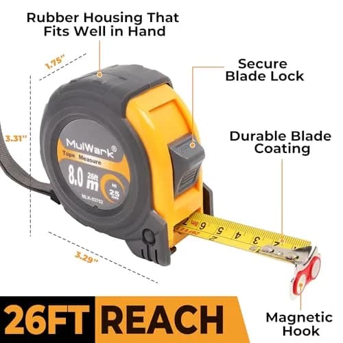 MulWark 4 Pack Retractable Tape Measure 8m (26ft) | Professional Steel Blade with Magnetic Hook & Shockproof Case thumbnail 5