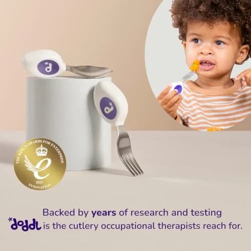 doddl Toddler Utensils 2 Piece Set for Self Feeding | Ergonomic Stainless Steel Flatware for 1-3 Year Olds thumbnail 7