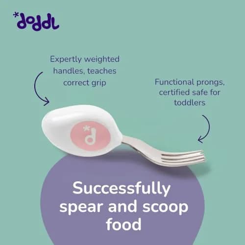 doddl Toddler Utensils 2 Piece Set for Self Feeding | Ergonomic Stainless Steel Flatware for 1-3 Year Olds thumbnail 4