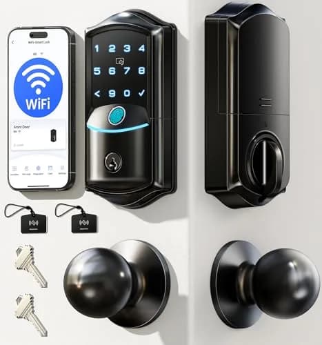 Veise VE027-K WiFi Smart Deadbolt Lock Set with 2 Knobs, Matte Black | Remote Control & Fingerprint Access thumbnail 1