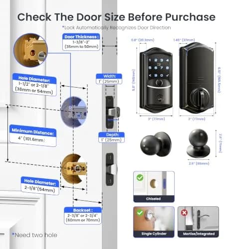 Veise VE027-K WiFi Smart Deadbolt Lock Set with 2 Knobs, Matte Black | Remote Control & Fingerprint Access thumbnail 9