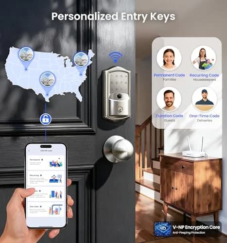 Veise VE027-K WiFi Smart Deadbolt Lock Set with 2 Knobs, Satin Nickel | Remote Access & Fingerprint Entry thumbnail 5