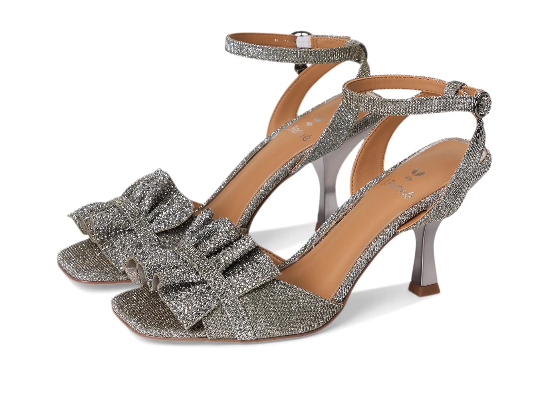 J.Reneé Almita Ankle Strap Sandals 12 Wide | Flare Heel & Rhinestone Style - main product image
