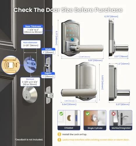 Veise VE029 Wi-Fi Smart Lever Lock with Digital Keypad | All-Weather, App & Voice Control, Satin Nickel thumbnail 7