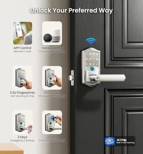 Veise VE029 Wi-Fi Smart Lever Lock with Digital Keypad | All-Weather, App & Voice Control, Satin Nickel thumbnail 2