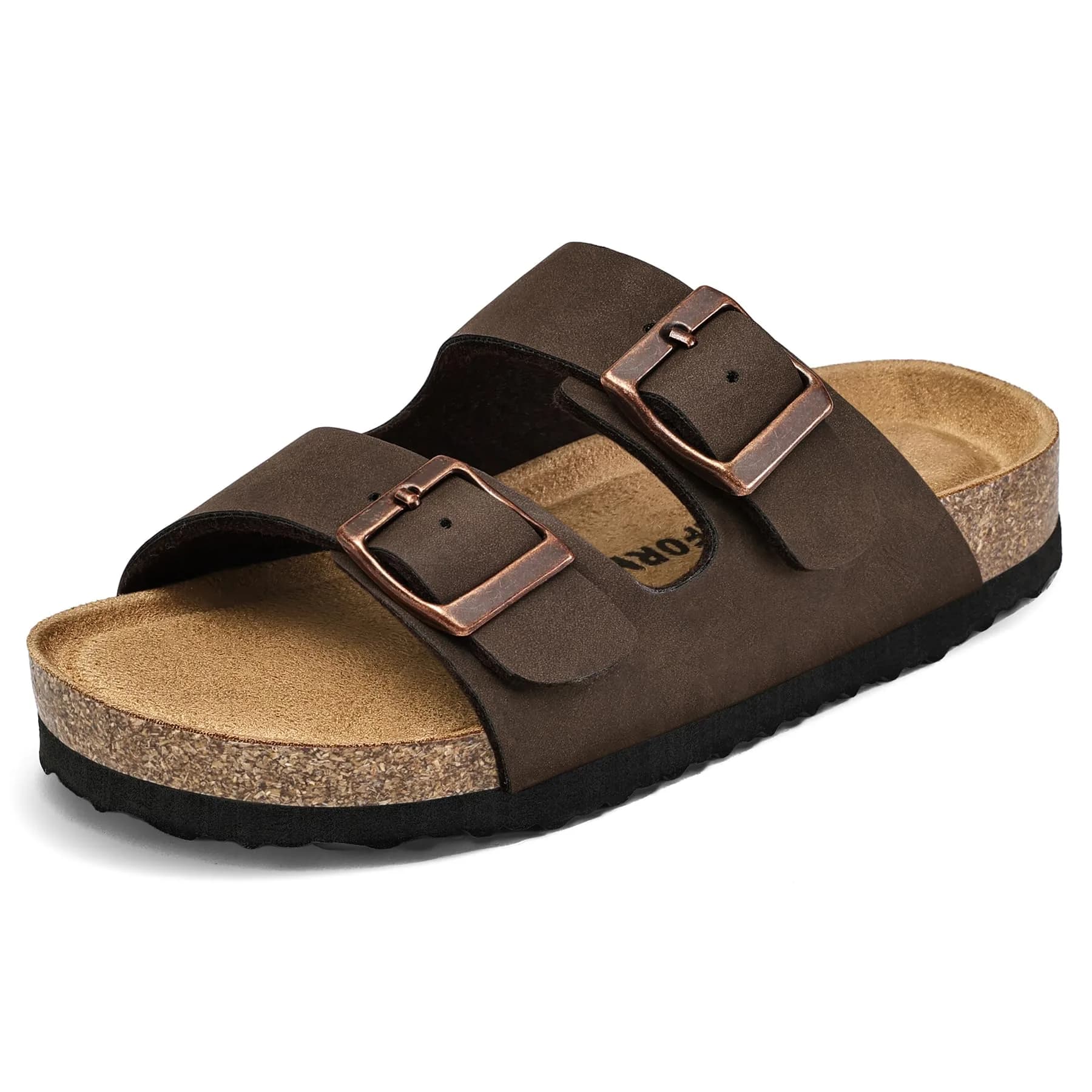 K KomForme Kids Slide Sandals Brown Size 2 Big Kid | Adjustable Buckles, Cork Footbed, Arch Support - main product image