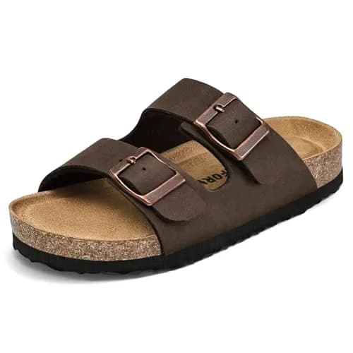 K KomForme Kids Slide Sandals Brown Size 2 Big Kid | Adjustable Buckles, Cork Footbed, Arch Support thumbnail 1