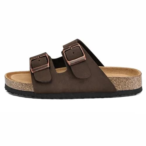 K KomForme Kids Slide Sandals Brown Size 2 Big Kid | Adjustable Buckles, Cork Footbed, Arch Support thumbnail 4