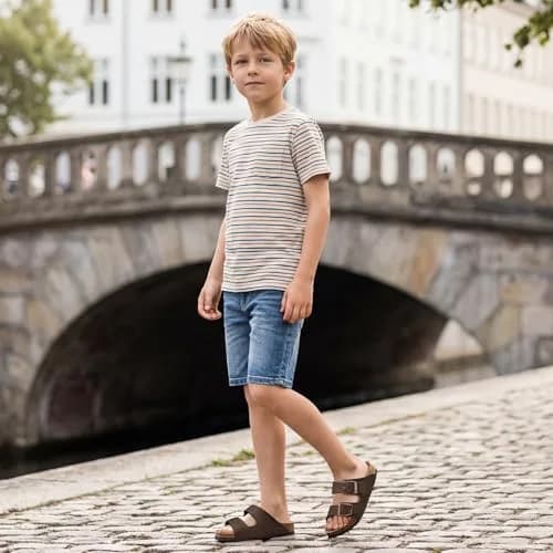 K KomForme Kids Slide Sandals Brown Size 2 Big Kid | Adjustable Buckles, Cork Footbed, Arch Support thumbnail 2