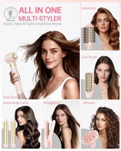 webeauty Hair Dryer Brush 8-in-1 Dual Voltage Hot Air Styler | Fast-Drying Ionic Blow Dryer with Attachments, Frizz-Free, Pink thumbnail 2