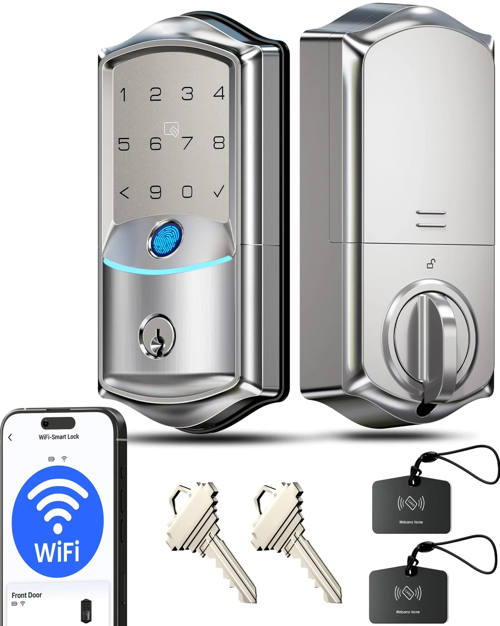 Veise VE027 WiFi Smart Lock Fingerprint Deadbolt Satin Nickel | Keyless Entry with App Control - main product image