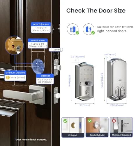 Veise VE027 WiFi Smart Lock Fingerprint Deadbolt Satin Nickel | Keyless Entry with App Control thumbnail 6