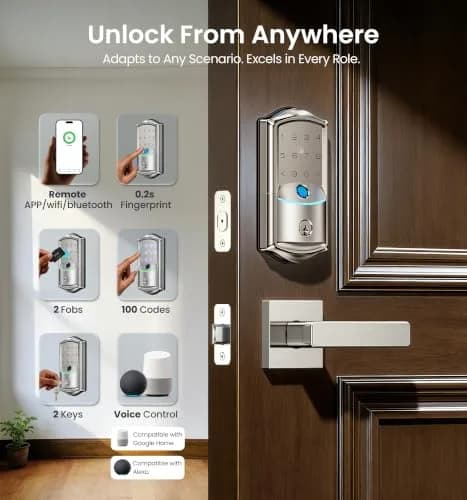 Veise VE027 WiFi Smart Lock Fingerprint Deadbolt Satin Nickel | Keyless Entry with App Control thumbnail 3