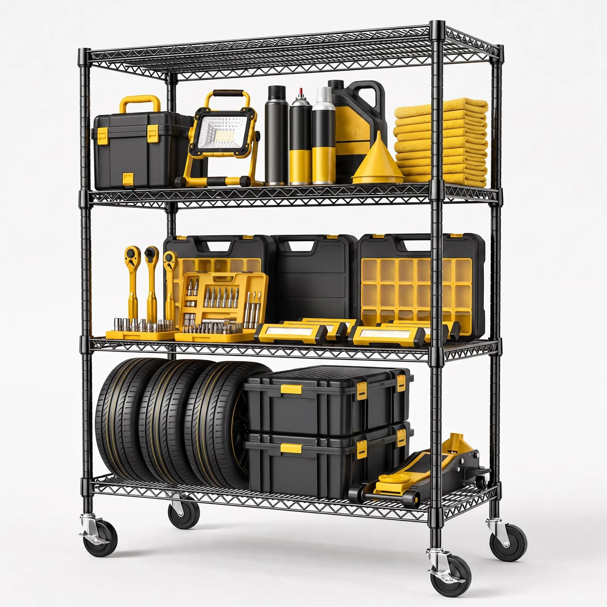 IZEUK 5-Tier Garage Shelving, 17.7"D x 47.2"W x 76.7"H | Heavy Duty Steel Wire Rack with Wheels — 53 Inch Wide