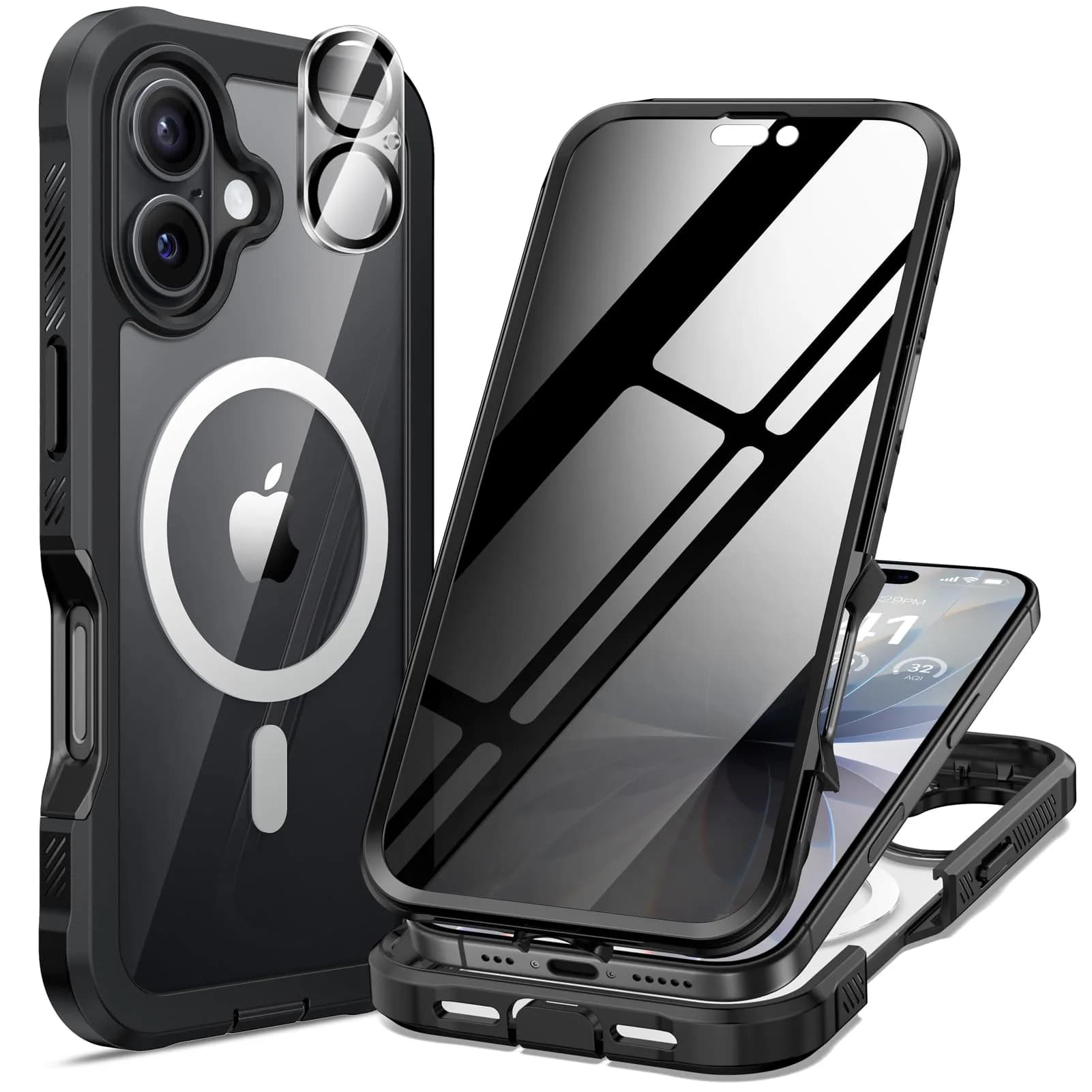 seacosmo Wireless Accessory for iPhone 17 6.3" with Privacy Screen Protector | Full Body Shockproof Case