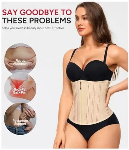 Nebility Women's Waist Trainer Zipper Corset Shapewear Beige XL | Tummy Control & Back Support thumbnail 6