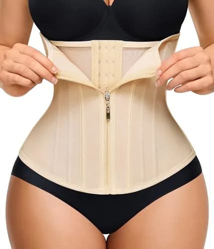 Nebility Zipper Corset Waist Trainer for Women with 11 Steel Bones, Medium Beige | Tummy Control Body Shaper for Hourglass Figure thumbnail 1