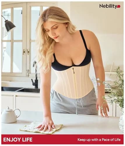 Nebility Zipper Corset Waist Trainer for Women with 11 Steel Bones, Medium Beige | Tummy Control Body Shaper for Hourglass Figure thumbnail 5