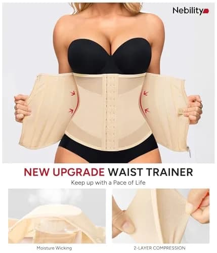 Nebility Zipper Corset Waist Trainer for Women with 11 Steel Bones, Medium Beige | Tummy Control Body Shaper for Hourglass Figure thumbnail 2