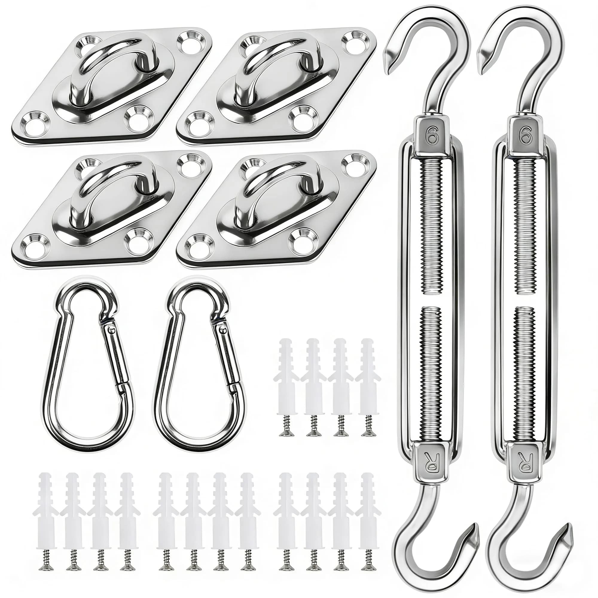 YOFIT 40 Pcs Shade Sail Hardware Kit 15.2 cm (6 Inch) | Heavy Duty 304 Stainless Steel for Patio & Garden - main product image