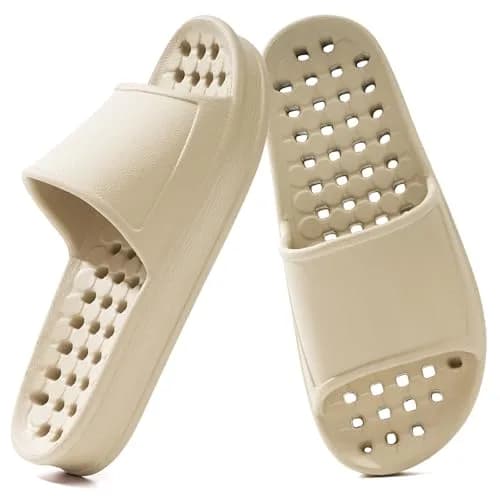 GETOEU Shower Shoes for Women and Men with Drain Holes | Soft Cushioned Anti-Slip Pool Slides (Khaki, US Sizes 6-7.5 Men & 7-7.5 Women) thumbnail 1