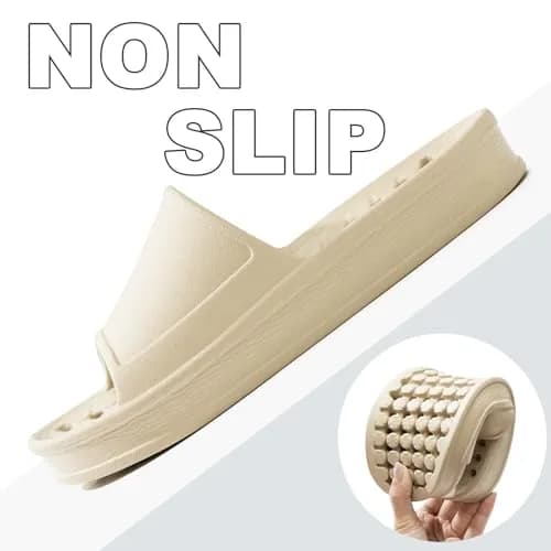 GETOEU Shower Shoes for Women and Men with Drain Holes | Soft Cushioned Anti-Slip Pool Slides (Khaki, US Sizes 6-7.5 Men & 7-7.5 Women) thumbnail 4