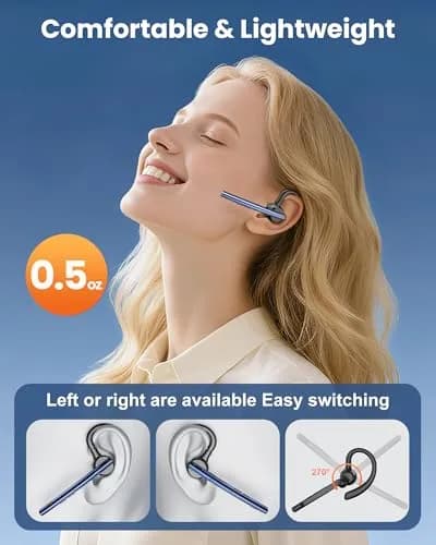 New Bee M54 Bluetooth Headset V5.1 72H Talk Time Dual Mic with Mute Button, 500mAh Charging Case | Bluetooth Headset for Cell Phone Calls, Trucker Driver, Laptop thumbnail 4