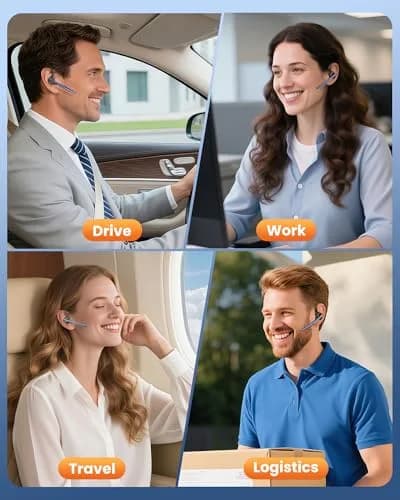New Bee M54 Bluetooth Headset V5.1 72H Talk Time Dual Mic with Mute Button, 500mAh Charging Case | Bluetooth Headset for Cell Phone Calls, Trucker Driver, Laptop thumbnail 7