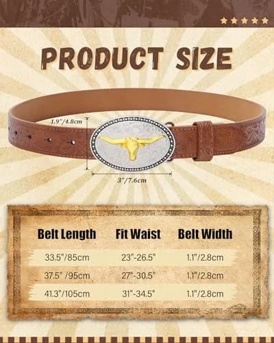 AWAYTR Kids Western Belt for Boy - Adjustable PU Leather Cowboy Belt for Boys & Girls thumbnail 4