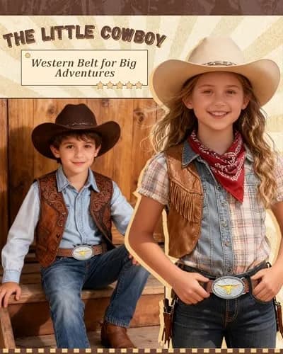 AWAYTR Kids Western Belt for Boy - Adjustable PU Leather Cowboy Belt for Boys & Girls thumbnail 5