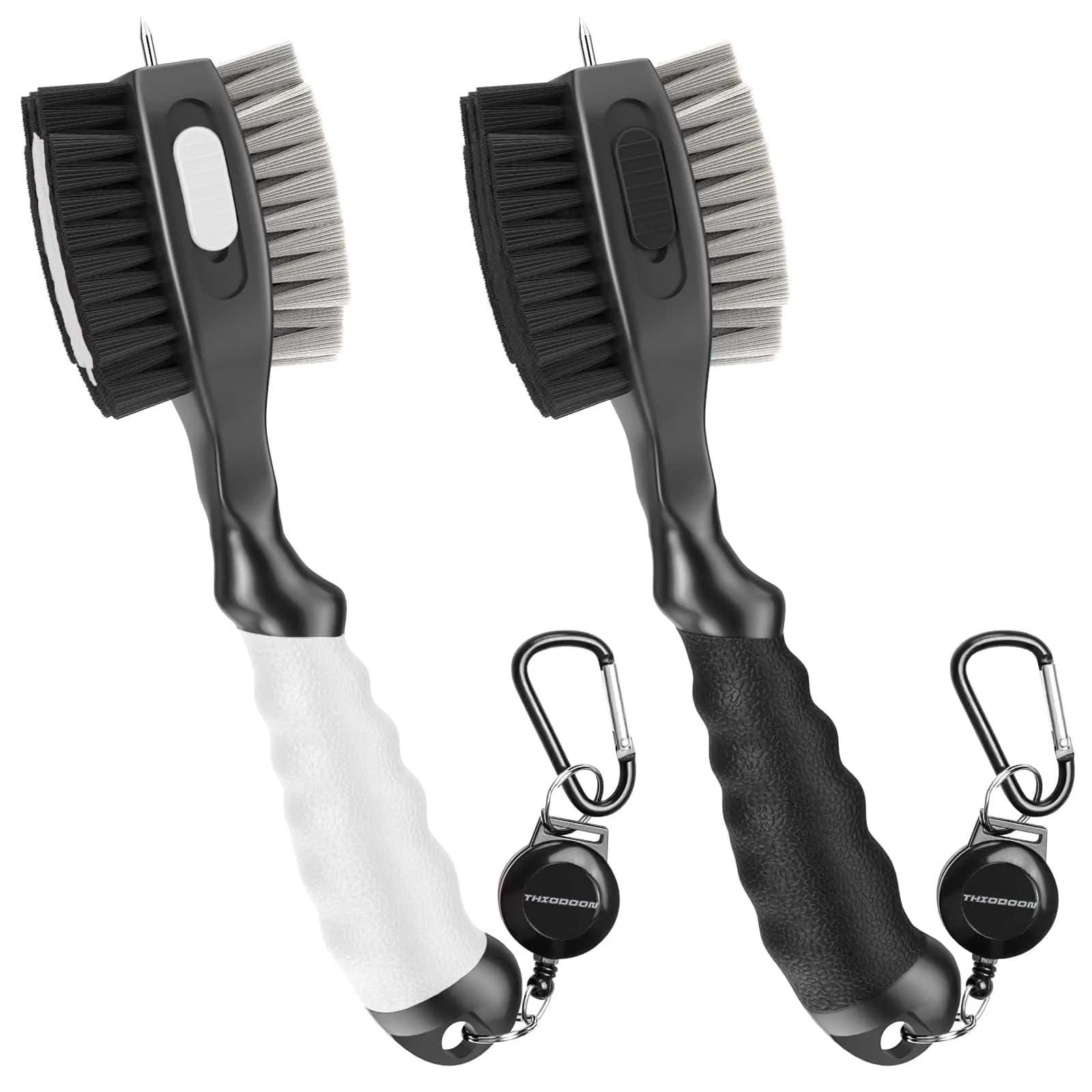 THIODOON 2 Pack Golf Club Brush and Groove Cleaner with Magnetic Keychain | Oversized Head & Retractable Spike