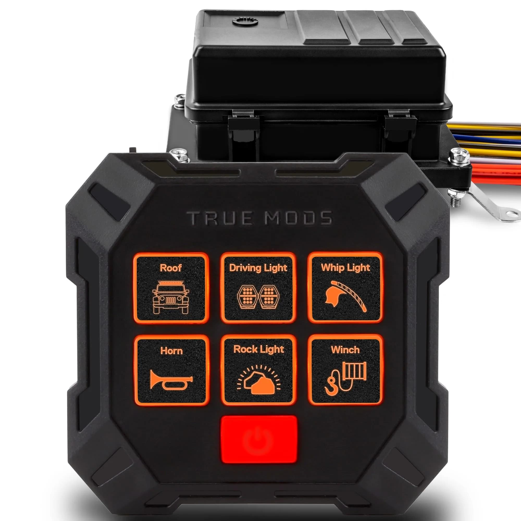 True MODS 12V Wireless Switch Panel Controller with 6 Gang Relay Box | Programmable On/Off & Momentary Functions — Prewired Fuse/Relay Kit + Switch Box