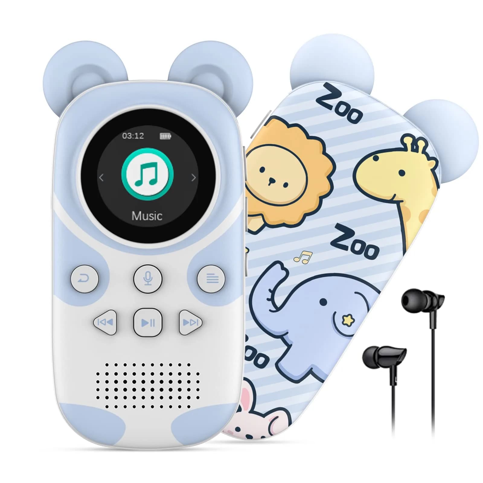 RUIZU Cute Panda MP3 Player for Kids 64GB | Bluetooth 5.3, Built-in Speaker, Expandable to 128GB — Blue Zoo