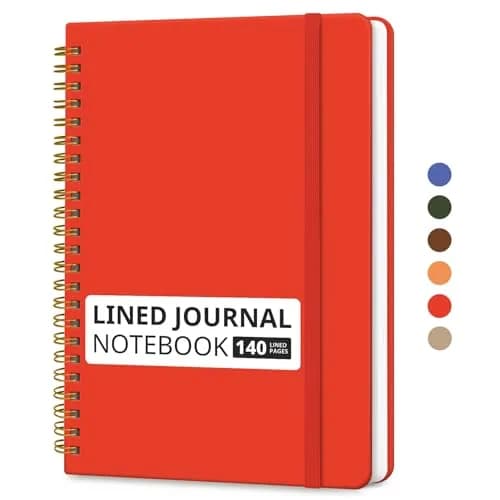 Taja Lined Spiral Journal Notebook A5 (140 Pages) | College Ruled Hardcover for Work & Writing, Tomato Red thumbnail 1