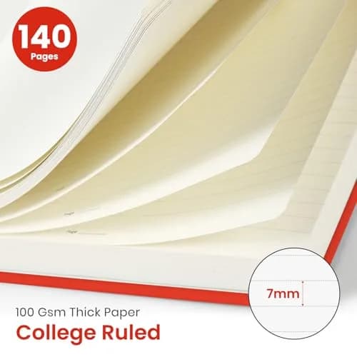Taja Lined Spiral Journal Notebook A5 (140 Pages) | College Ruled Hardcover for Work & Writing, Tomato Red thumbnail 2