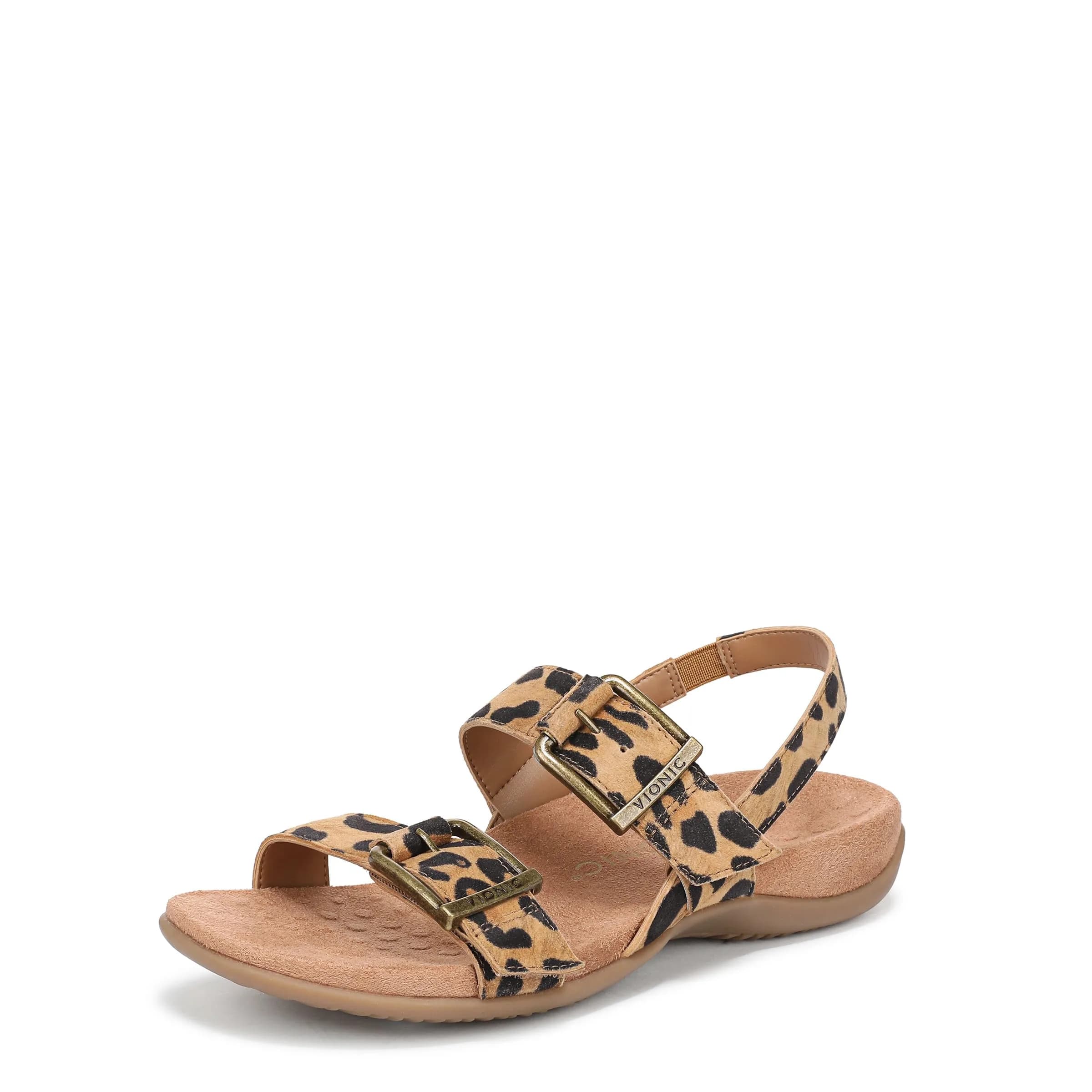 Vionic Women's Reese Sandal Tan Leopard Suede 8.5 Wide | Arch Support Orthotic Comfort - main product image