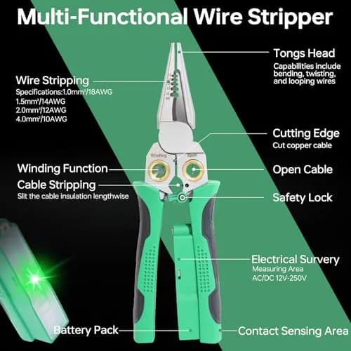 Laukowind 8 in 1 Wire Stripper with Voltage Tester | Multi-Function Electrician Tool for Safe & Efficient Wiring thumbnail 2