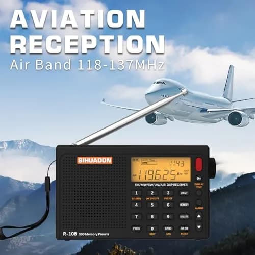 XHDATA R108 Portable Radio AM/FM/SW/LW/Airband Receiver | DSP Chip, 500 Memories, Type-C USB thumbnail 6
