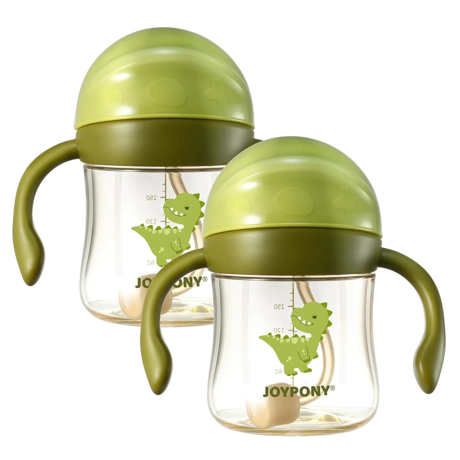 Joypony Sippy Straw Cups for Toddlers 1-3 | Spill-Proof, BPA-Free, 6 oz Green, 2 Pack - main product image