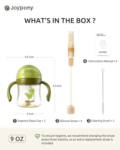 Joypony Sippy Straw Cups for Toddlers 1-3 | Spill-Proof, BPA-Free, 6 oz Green, 2 Pack thumbnail 6